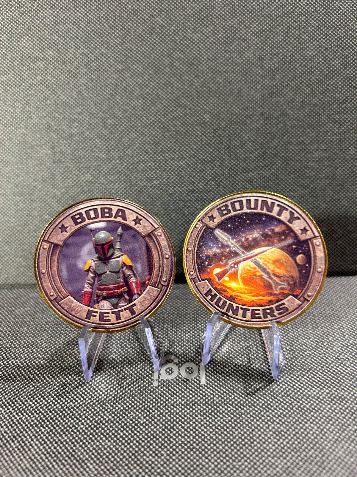Limited Edition Star Wars Bounty Hunter Challenge Coins Set, UV Printed (Set of 8), Mandalorian, Boba Fett, Bossk