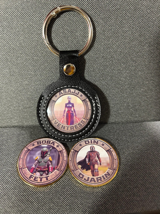 Limited Edition Star Wars Bounty Hunter Challenge Coins Set, UV Printed (Set of 8), Mandalorian, Boba Fett, Bossk