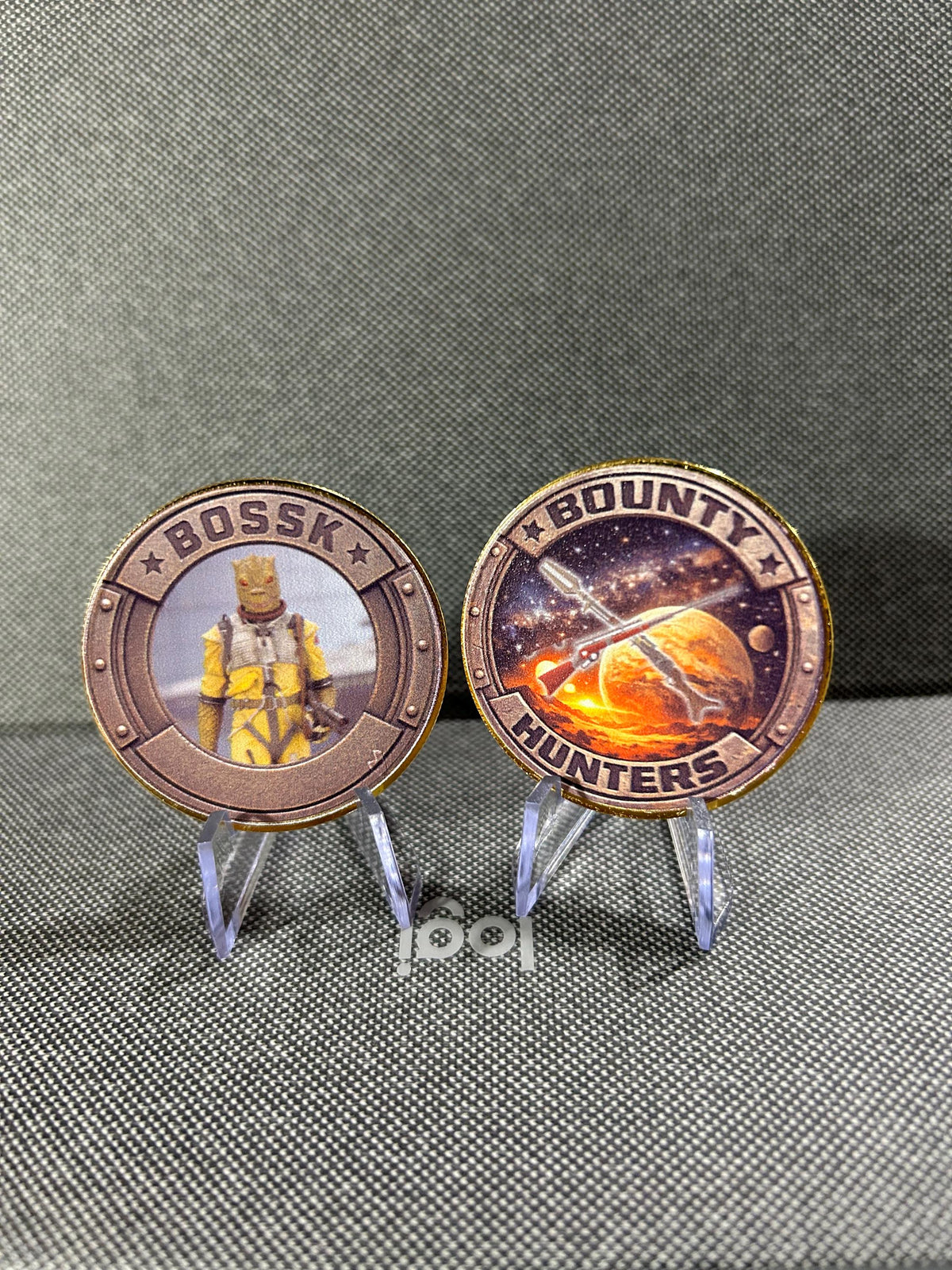Limited Edition Star Wars Bounty Hunter Challenge Coins Set, UV Printed (Set of 8), Mandalorian, Boba Fett, Bossk