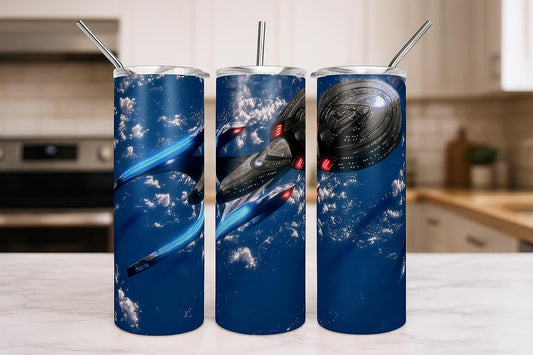 Starship Enterprise inspired tumbler wrap. Star inspired, Trek. Hi-Res tumbler wrap of Space Starship, skinny tumbler