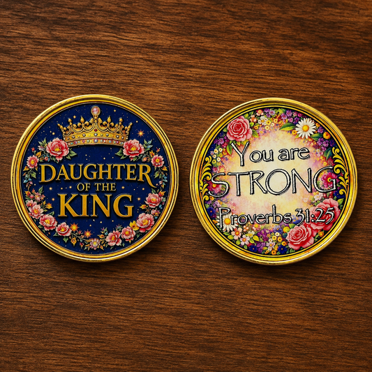 Proverbs 31:25 - Daughter of the King - Wear His Word Coin
