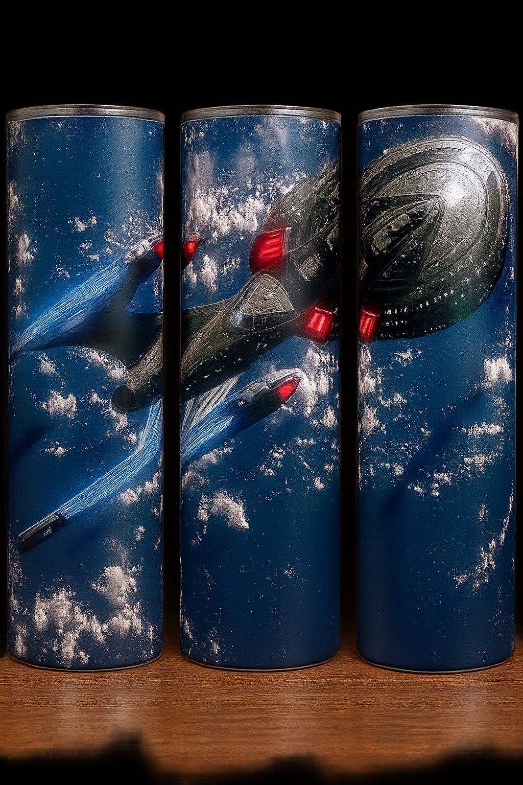 Starship Enterprise inspired tumbler wrap. Star inspired, Trek. Hi-Res tumbler wrap of Space Starship, skinny tumbler
