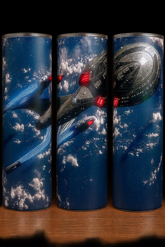 Starship Enterprise inspired tumbler wrap. Star inspired, Trek. Hi-Res tumbler wrap of Space Starship, skinny tumbler