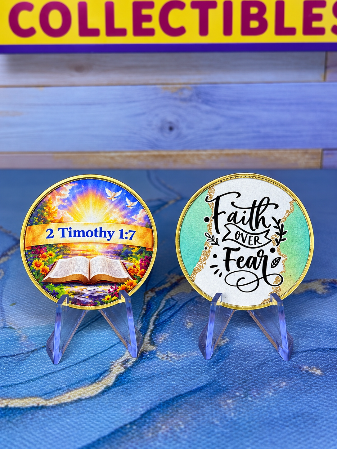 2 Timothy 1:7 - Faith over Fear (green) - Wear His Word Coin