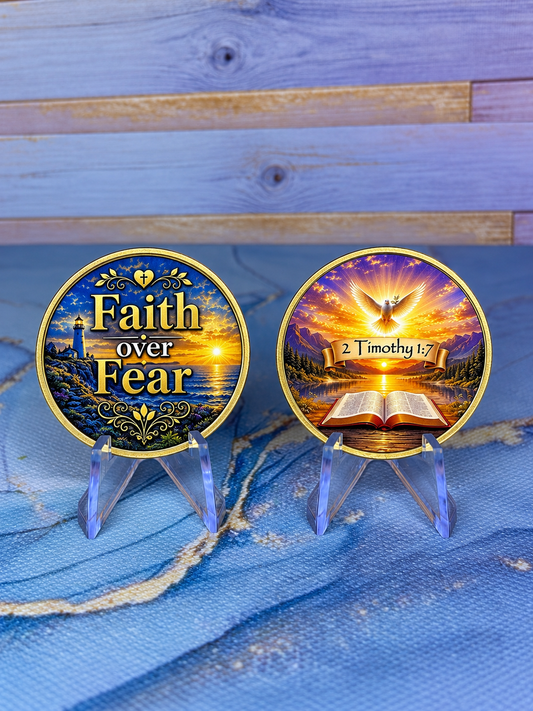 2 Timothy 1:7 - Faith over Fear (Sunrise) - Wear His Word Coin
