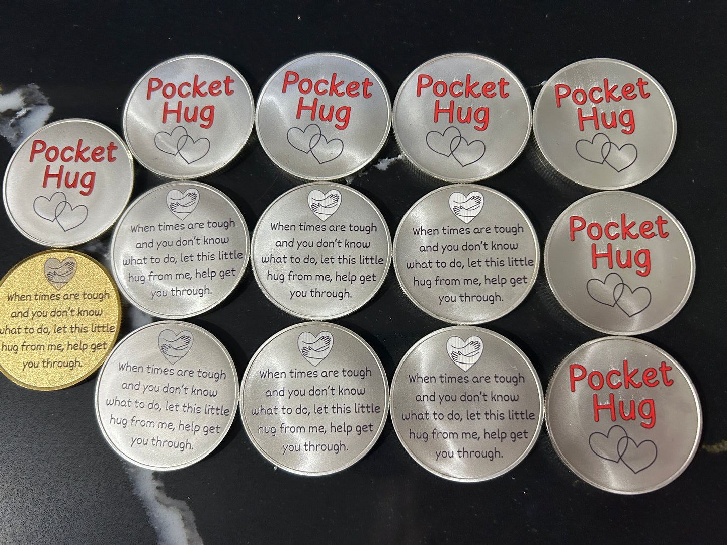 Pocket Hug Coin and leather keychain