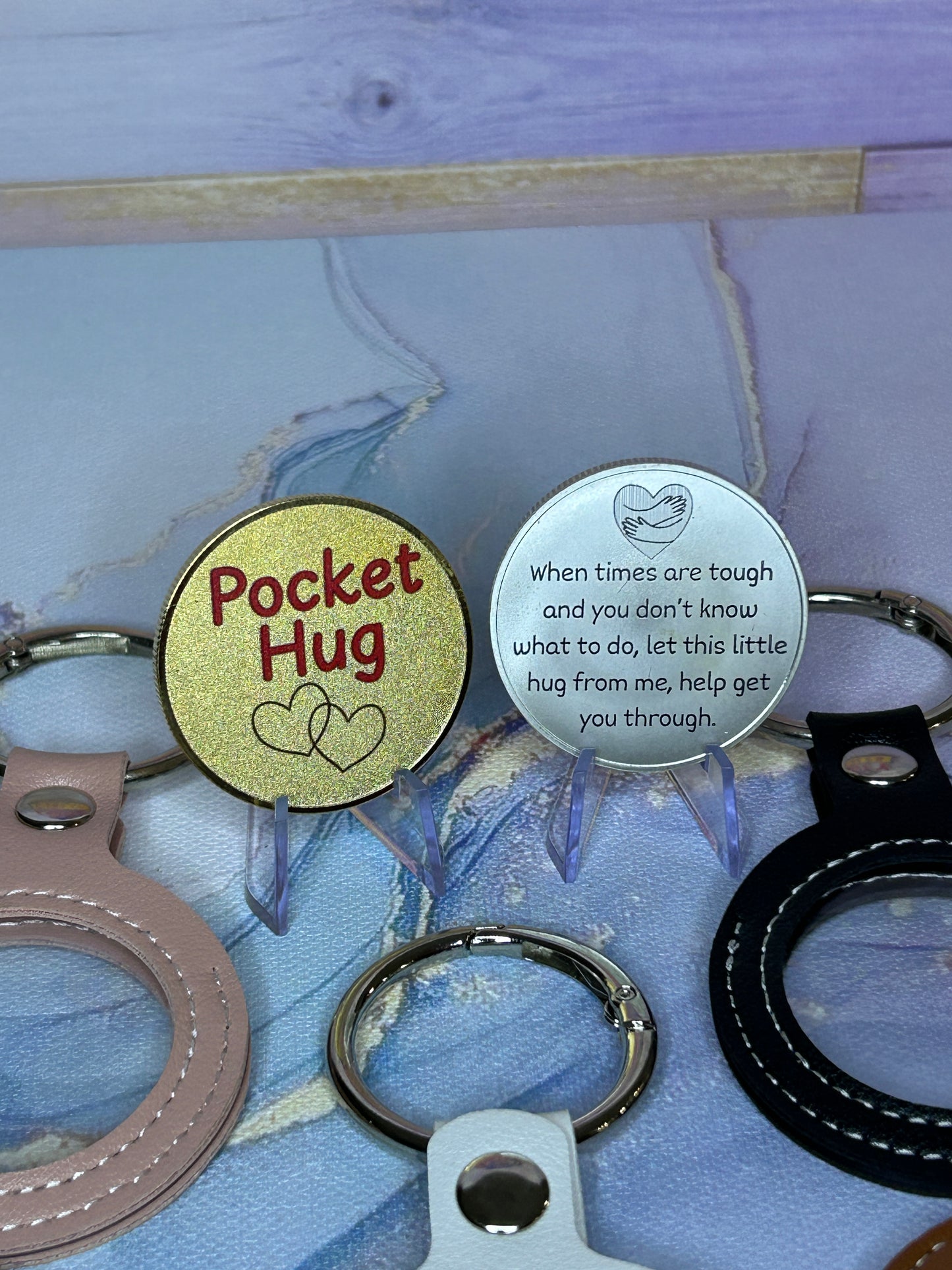 Pocket Hug Coin and leather keychain