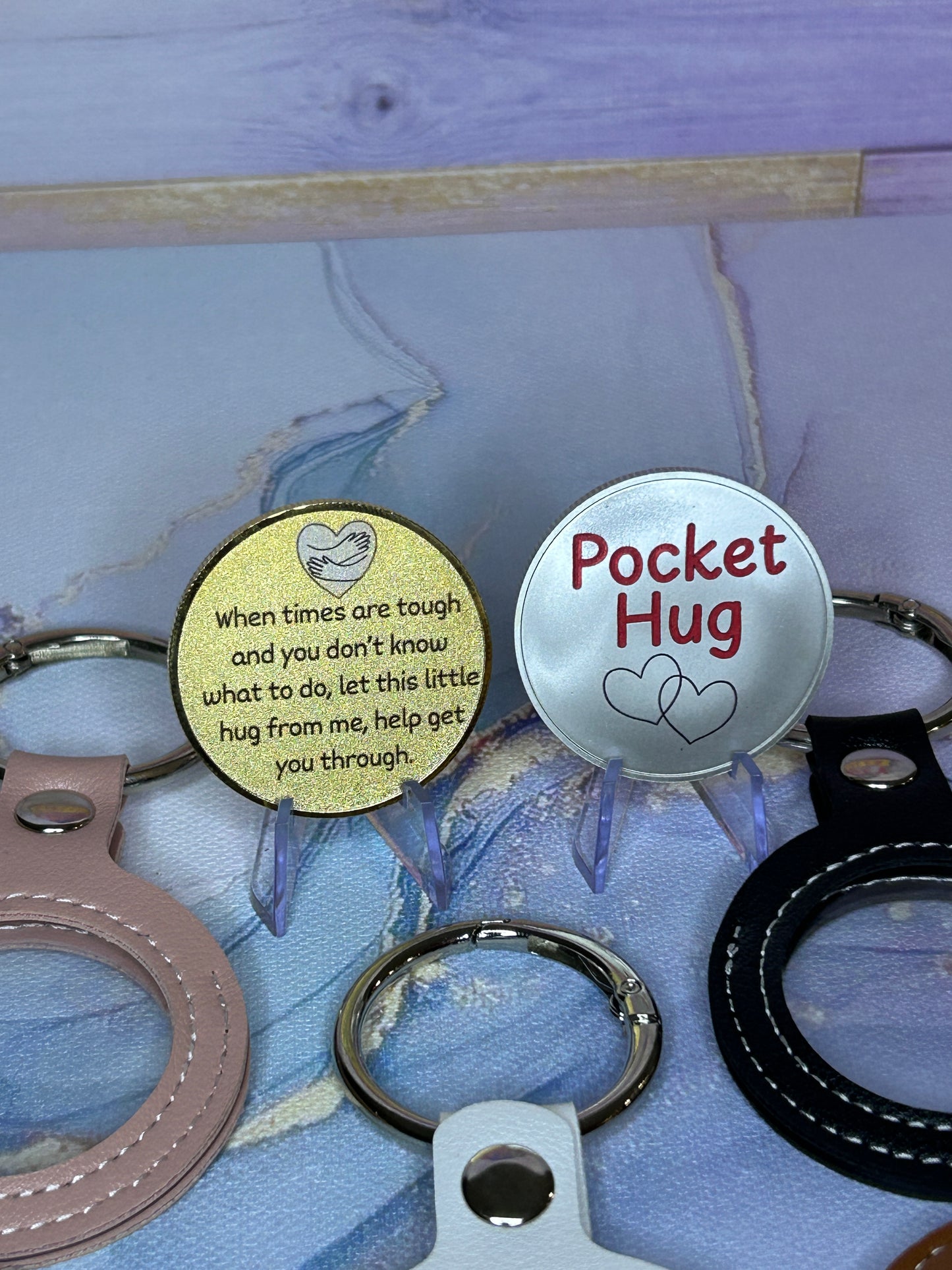 Pocket Hug Coin and leather keychain
